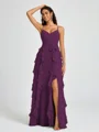 A-line V-neck Ruffles Floor-Length Chiffon Bridesmaid Dress