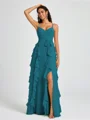 A-line V-neck Ruffles Floor-Length Chiffon Bridesmaid Dress