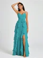 A-line V-neck Ruffles Floor-Length Chiffon Bridesmaid Dress