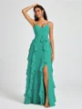 A-line V-neck Ruffles Floor-Length Chiffon Bridesmaid Dress