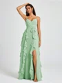 A-line V-neck Ruffles Floor-Length Chiffon Bridesmaid Dress