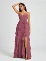 A-line V-neck Ruffles Floor-Length Chiffon Bridesmaid Dress