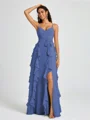 A-line V-neck Ruffles Floor-Length Chiffon Bridesmaid Dress