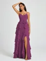 A-line V-neck Ruffles Floor-Length Chiffon Bridesmaid Dress