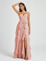 A-line V-neck Ruffles Floor-Length Chiffon Bridesmaid Dress