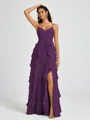 A-line V-neck Ruffles Floor-Length Chiffon Bridesmaid Dress
