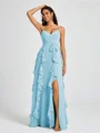 A-line V-neck Ruffles Floor-Length Chiffon Bridesmaid Dress