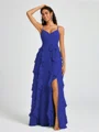 A-line V-neck Ruffles Floor-Length Chiffon Bridesmaid Dress