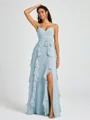 A-line V-neck Ruffles Floor-Length Chiffon Bridesmaid Dress