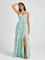 A-line V-neck Ruffles Floor-Length Chiffon Bridesmaid Dress