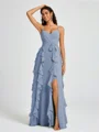 A-line V-neck Ruffles Floor-Length Chiffon Bridesmaid Dress