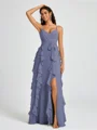 A-line V-neck Ruffles Floor-Length Chiffon Bridesmaid Dress