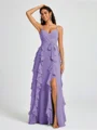 A-line V-neck Ruffles Floor-Length Chiffon Bridesmaid Dress