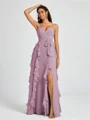 A-line V-neck Ruffles Floor-Length Chiffon Bridesmaid Dress