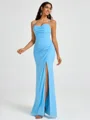 Sheath Spaghetti Straps Pleated Floor-Length Chiffon Bridesmaid Dress