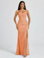 Sheath Spaghetti Straps Pleated Floor-Length Chiffon Bridesmaid Dress