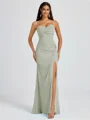 Sheath Spaghetti Straps Pleated Floor-Length Chiffon Bridesmaid Dress