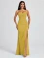 Sheath Spaghetti Straps Pleated Floor-Length Chiffon Bridesmaid Dress