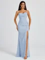 Sheath Spaghetti Straps Pleated Floor-Length Chiffon Bridesmaid Dress