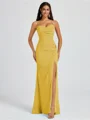 Sheath Spaghetti Straps Pleated Floor-Length Chiffon Bridesmaid Dress