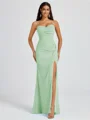 Sheath Spaghetti Straps Pleated Floor-Length Chiffon Bridesmaid Dress