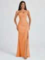 Sheath Spaghetti Straps Pleated Floor-Length Chiffon Bridesmaid Dress