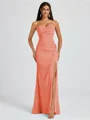 Sheath Spaghetti Straps Pleated Floor-Length Chiffon Bridesmaid Dress