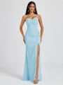 Sheath Spaghetti Straps Pleated Floor-Length Chiffon Bridesmaid Dress