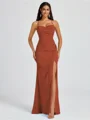 Sheath Spaghetti Straps Pleated Floor-Length Chiffon Bridesmaid Dress