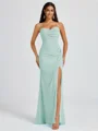 Sheath Spaghetti Straps Pleated Floor-Length Chiffon Bridesmaid Dress