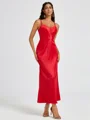 A-line Spaghetti Straps Pleated Ankle-Length Charmeuse Bridesmaid Dress