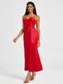 A-line Spaghetti Straps Pleated Ankle-Length Charmeuse Bridesmaid Dress