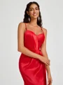 A-line Spaghetti Straps Pleated Ankle-Length Charmeuse Bridesmaid Dress