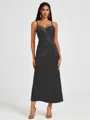 A-line Spaghetti Straps Pleated Ankle-Length Charmeuse Bridesmaid Dress