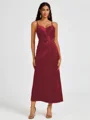 A-line Spaghetti Straps Pleated Ankle-Length Charmeuse Bridesmaid Dress