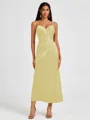 A-line Spaghetti Straps Pleated Ankle-Length Charmeuse Bridesmaid Dress