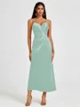 A-line Spaghetti Straps Pleated Ankle-Length Charmeuse Bridesmaid Dress