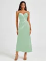 A-line Spaghetti Straps Pleated Ankle-Length Charmeuse Bridesmaid Dress