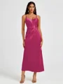A-line Spaghetti Straps Pleated Ankle-Length Charmeuse Bridesmaid Dress