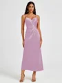 A-line Spaghetti Straps Pleated Ankle-Length Charmeuse Bridesmaid Dress