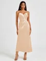 A-line Spaghetti Straps Pleated Ankle-Length Charmeuse Bridesmaid Dress
