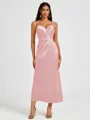 A-line Spaghetti Straps Pleated Ankle-Length Charmeuse Bridesmaid Dress