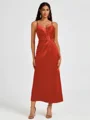 A-line Spaghetti Straps Pleated Ankle-Length Charmeuse Bridesmaid Dress