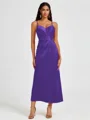 A-line Spaghetti Straps Pleated Ankle-Length Charmeuse Bridesmaid Dress