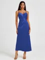 A-line Spaghetti Straps Pleated Ankle-Length Charmeuse Bridesmaid Dress