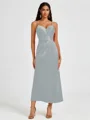 A-line Spaghetti Straps Pleated Ankle-Length Charmeuse Bridesmaid Dress