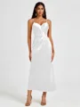A-line Spaghetti Straps Pleated Ankle-Length Charmeuse Bridesmaid Dress