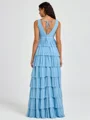 A-line V-neck Cascading Ruffles Floor-Length Bridesmaid Dress