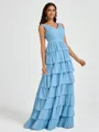 A-line V-neck Cascading Ruffles Floor-Length Bridesmaid Dress