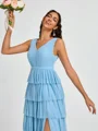 A-line V-neck Cascading Ruffles Floor-Length Bridesmaid Dress